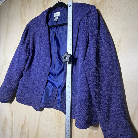 Chico's open front blue blazer jacket Silk Blend w Textured Weave - Picture 4 of 7